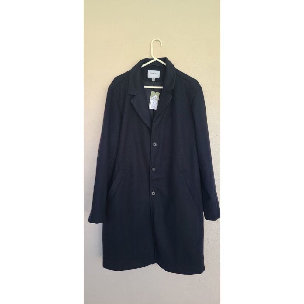 Goodfellow & Co Mens Black 100% Polyester 3 Button Trench Coat Size XL NWT